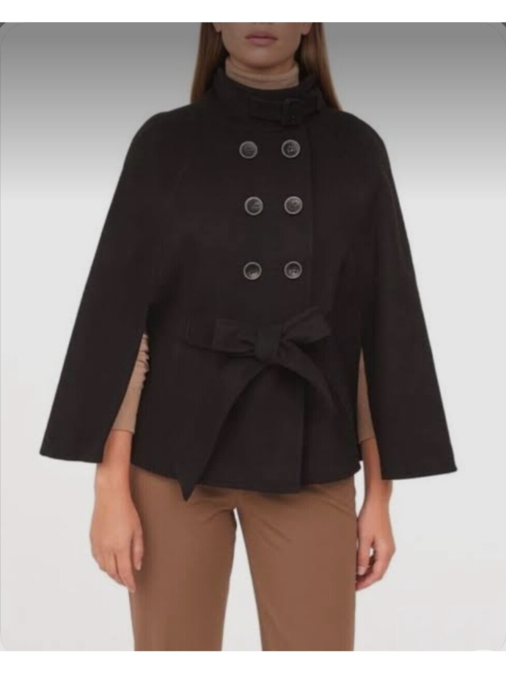 New York & Company Cape Coat Poncho Jacket Blk Womens L XL Double Breasted NWOT
